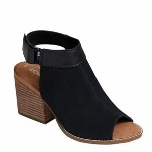 TOMS Black Womens Grenada Open Leather Suede Bootie Chunky Sandals